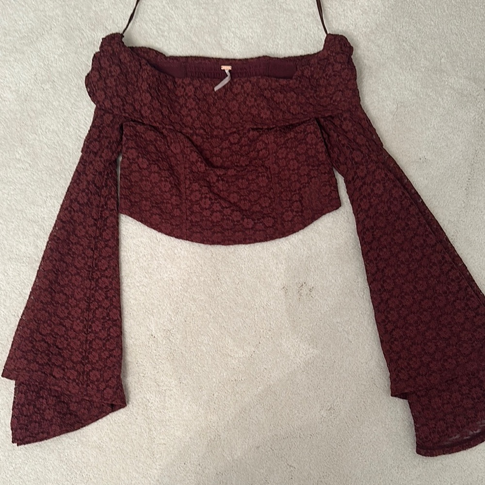 Free People Burgundy Lace Crop Top